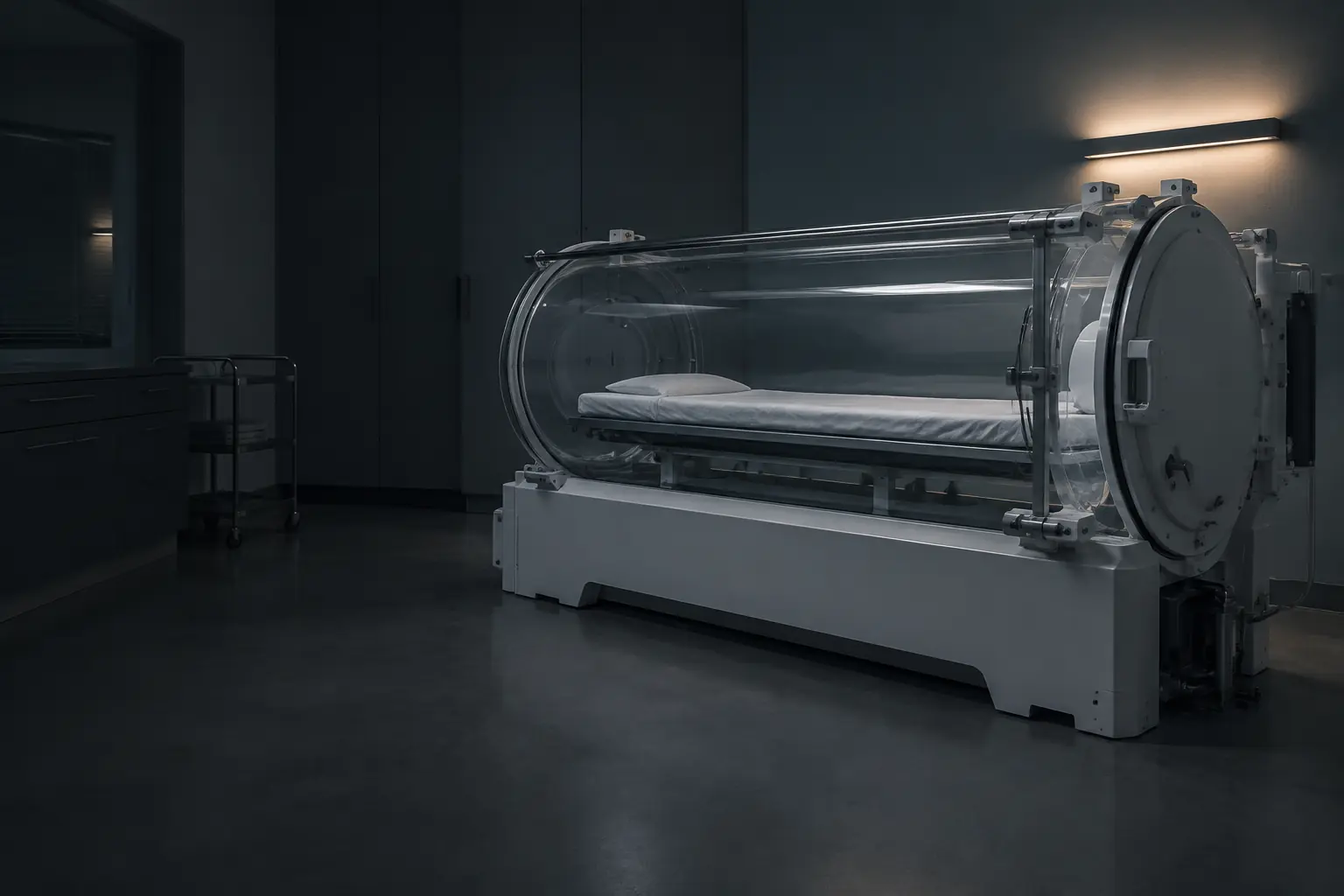 A monoplace hyperbaric oxygen chamber