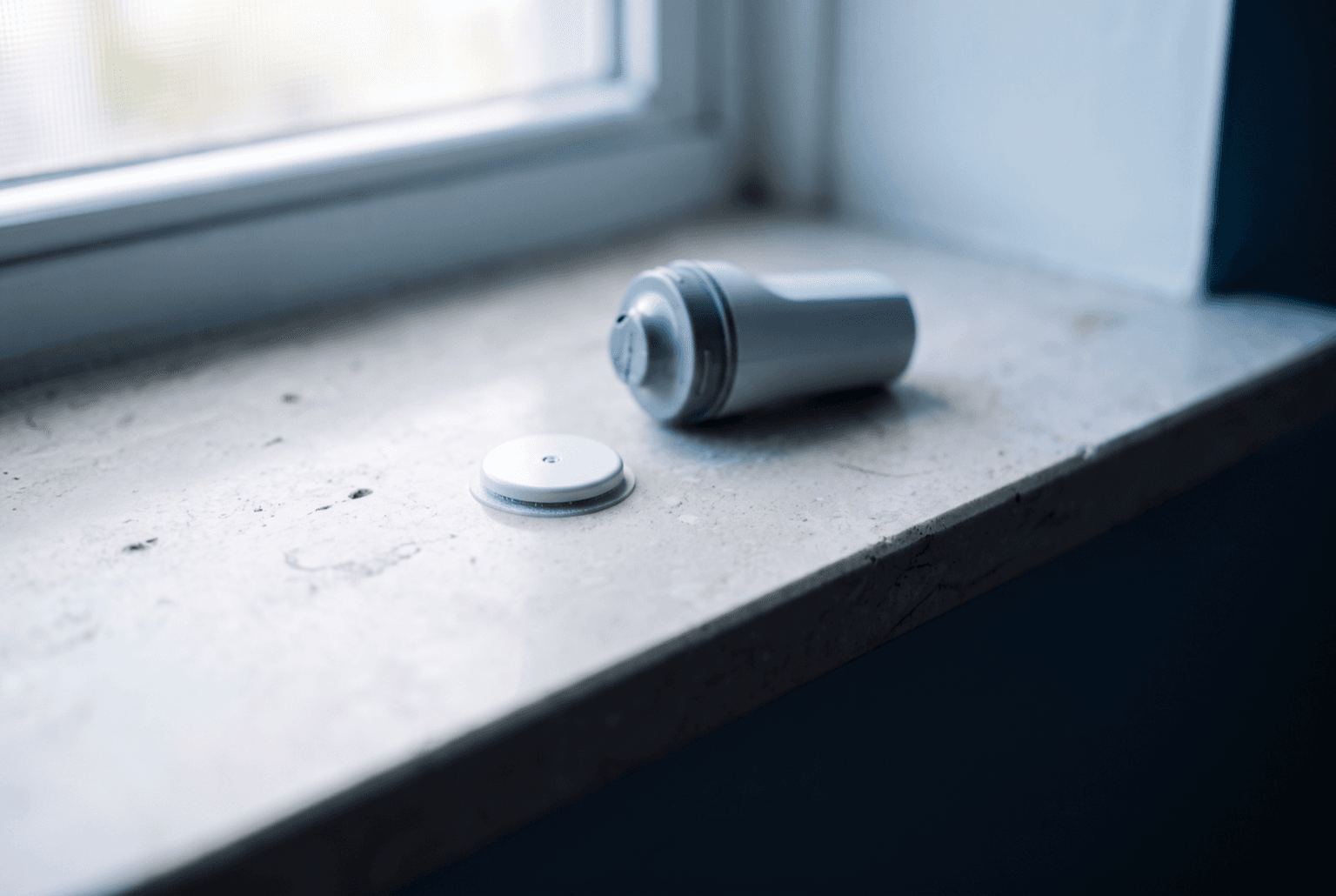 Continuous glucose monitor sensor and applicator on a stone surface